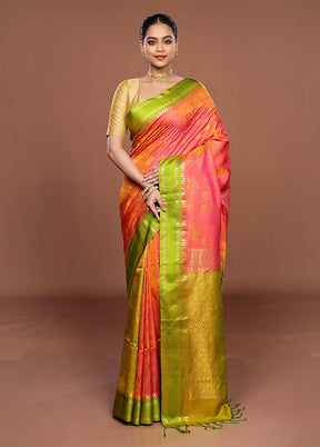 Pink Handloom Kanchipuram Pure Silk Saree With Blouse Piece