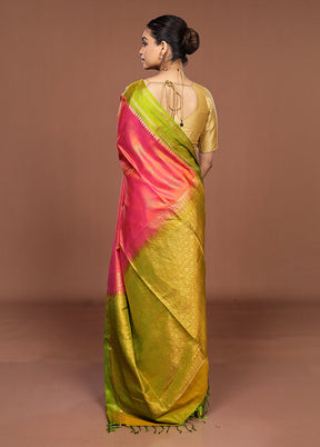 Pink Handloom Kanchipuram Pure Silk Saree With Blouse Piece