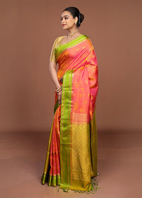 Pink Handloom Kanchipuram Pure Silk Saree With Blouse Piece