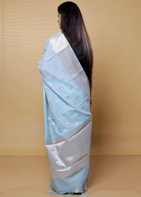 Blue Kora Silk Saree With Blouse Piece