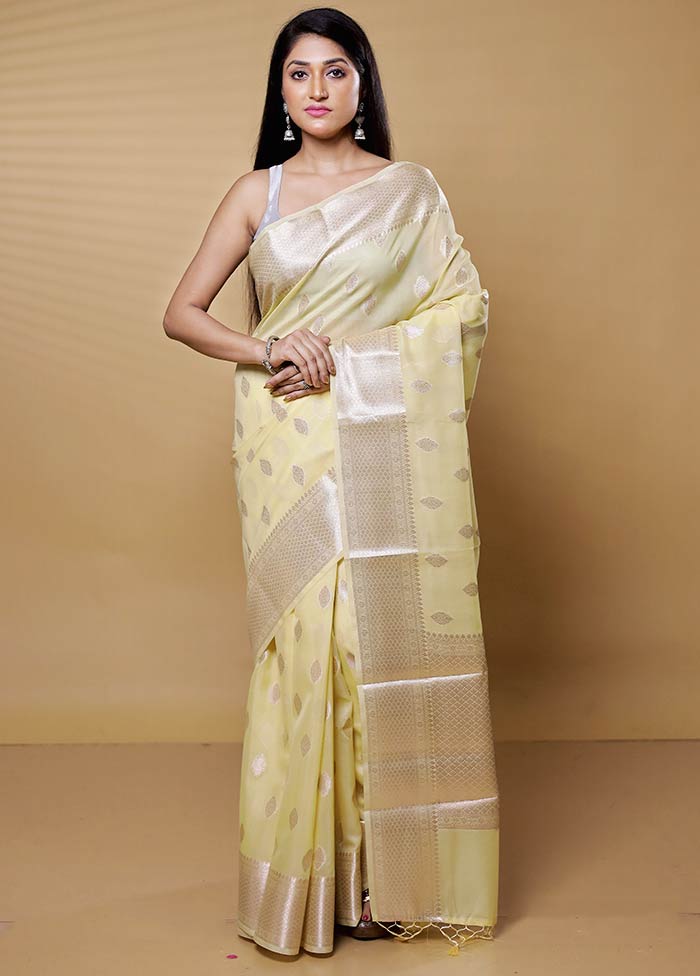 Yellow Kora Silk Saree With Blouse Piece