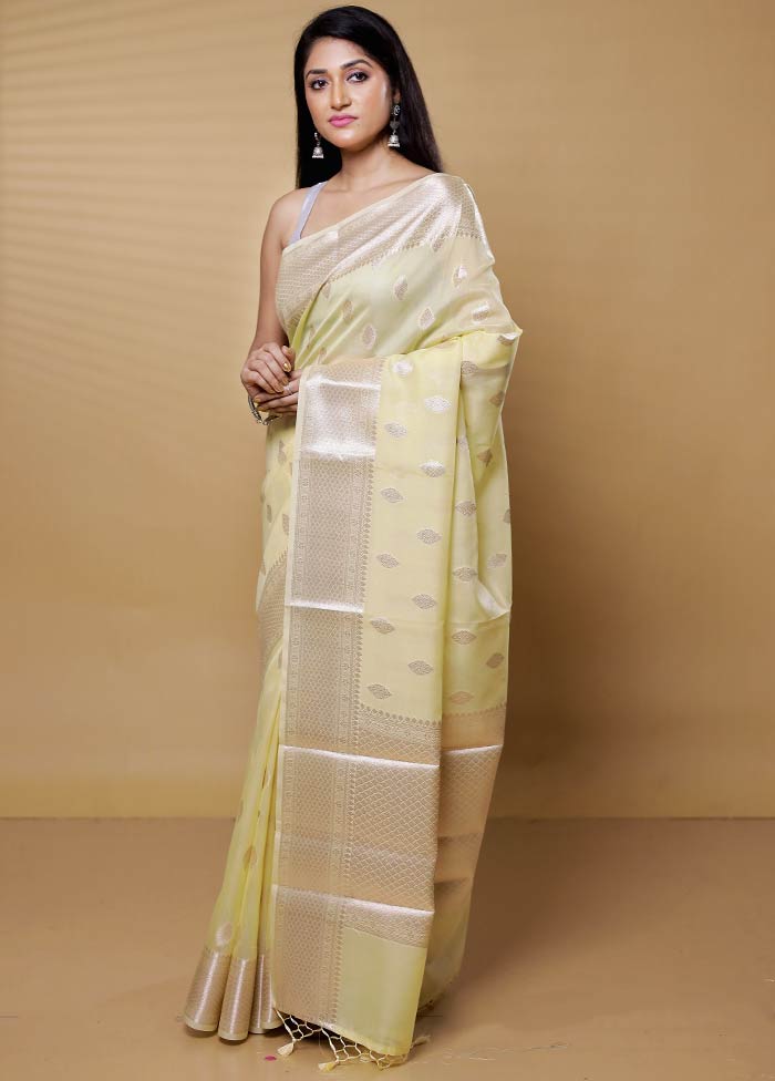 Yellow Kora Silk Saree With Blouse Piece