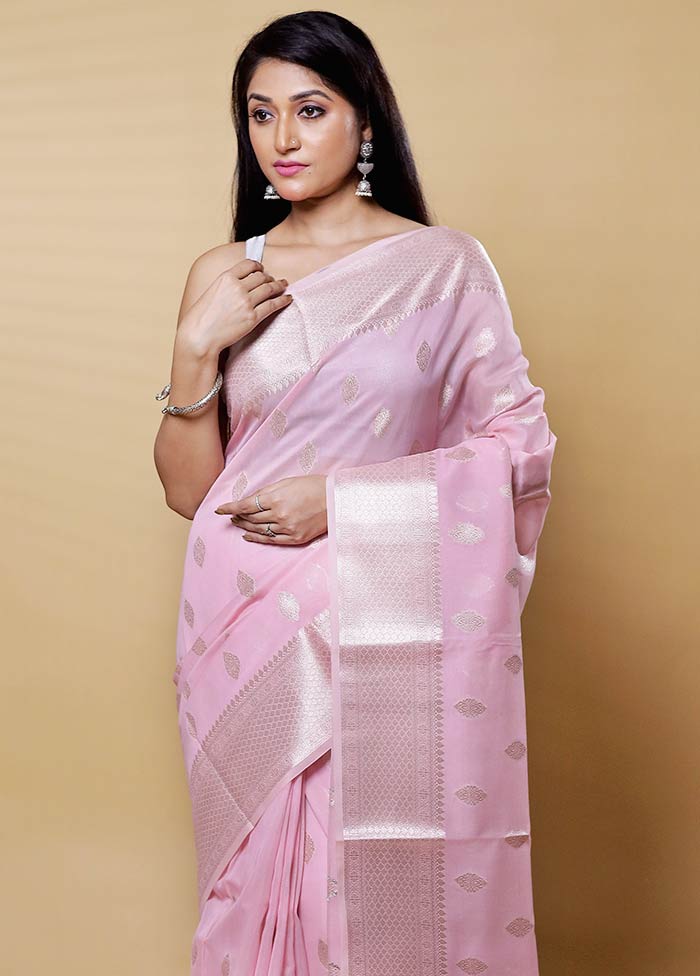 Pink Kora Silk Saree With Blouse Piece