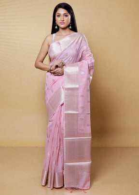 Pink Kora Silk Saree With Blouse Piece