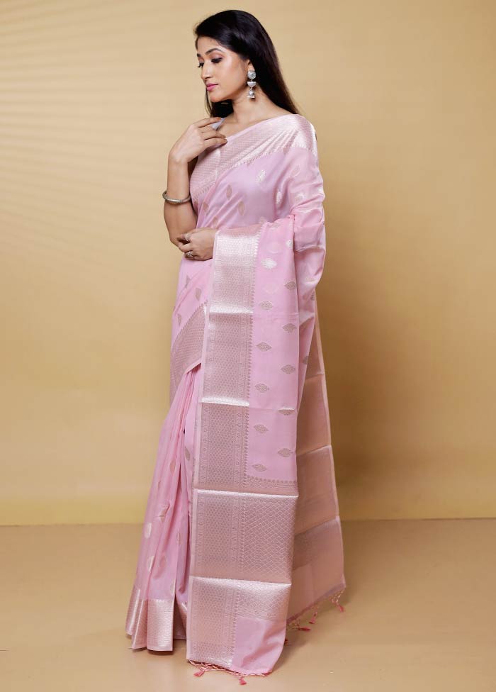 Pink Kora Silk Saree With Blouse Piece