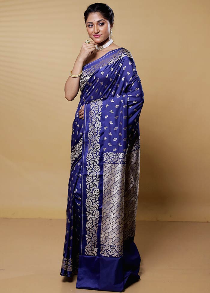 Blue Uppada Silk Saree With Blouse Piece