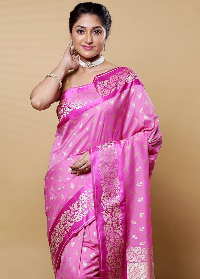 Pink Uppada Silk Saree With Blouse Piece