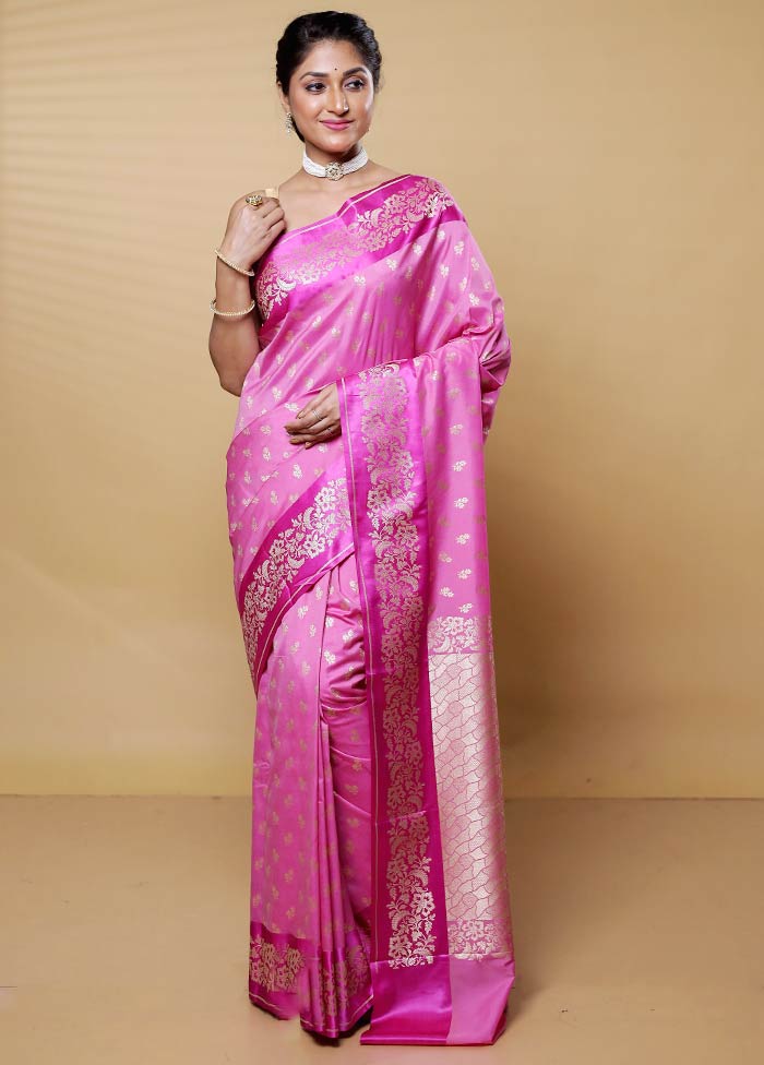 Pink Uppada Silk Saree With Blouse Piece