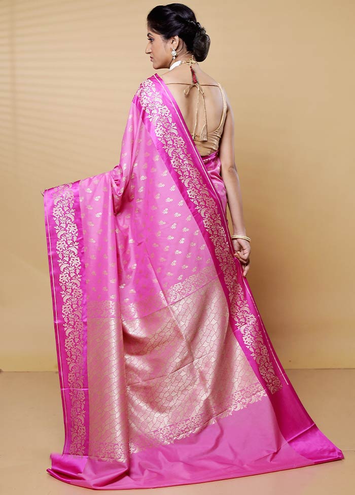 Pink Uppada Silk Saree With Blouse Piece