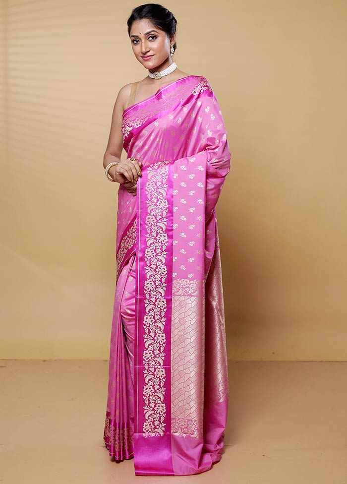 Pink Uppada Silk Saree With Blouse Piece