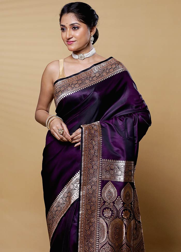 Purple Banarasi Silk Saree With Blouse Piece