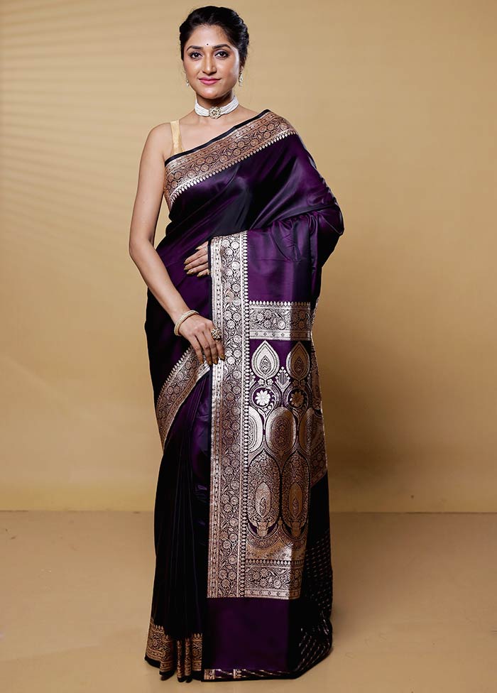 Purple Banarasi Silk Saree With Blouse Piece