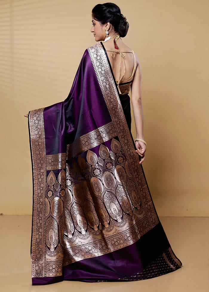 Purple Banarasi Silk Saree With Blouse Piece