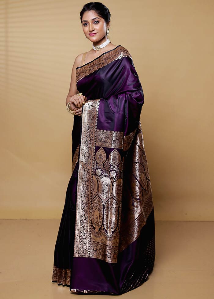 Purple Banarasi Silk Saree With Blouse Piece