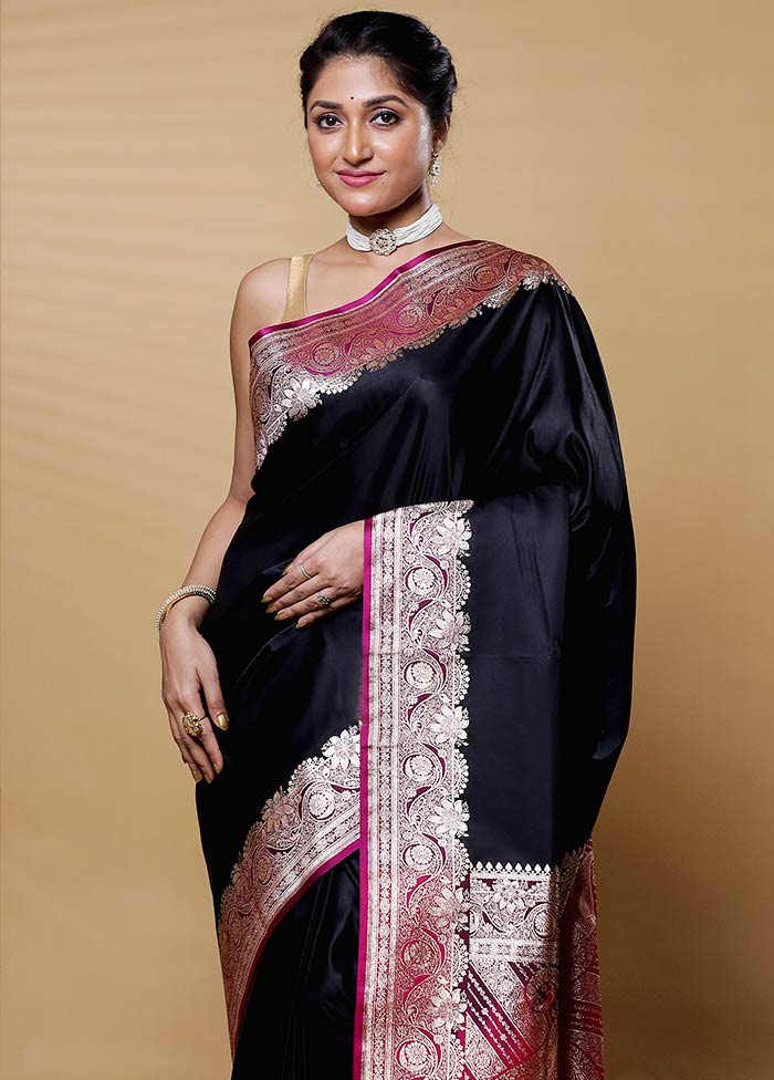 Black Banarasi Silk Saree With Blouse Piece