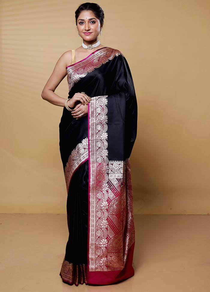 Black Banarasi Silk Saree With Blouse Piece