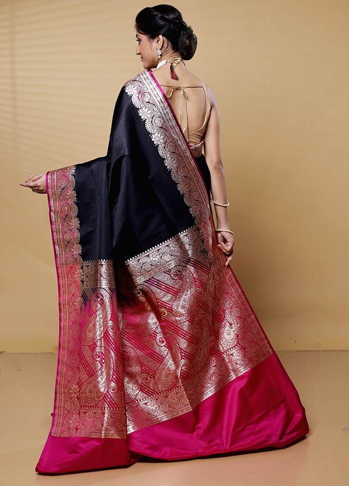 Black Banarasi Silk Saree With Blouse Piece