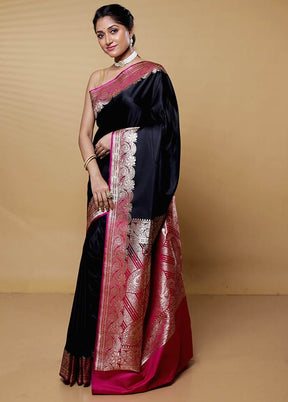 Black Banarasi Silk Saree With Blouse Piece