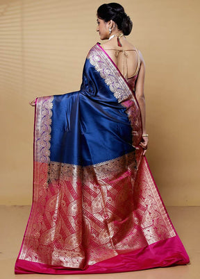 Blue Banarasi Silk Saree With Blouse Piece