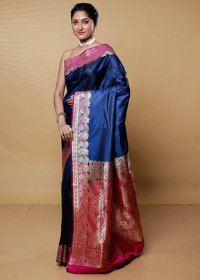 Blue Banarasi Silk Saree With Blouse Piece