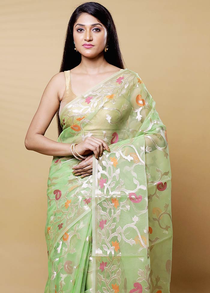 Green Organza Saree With Blouse Piece