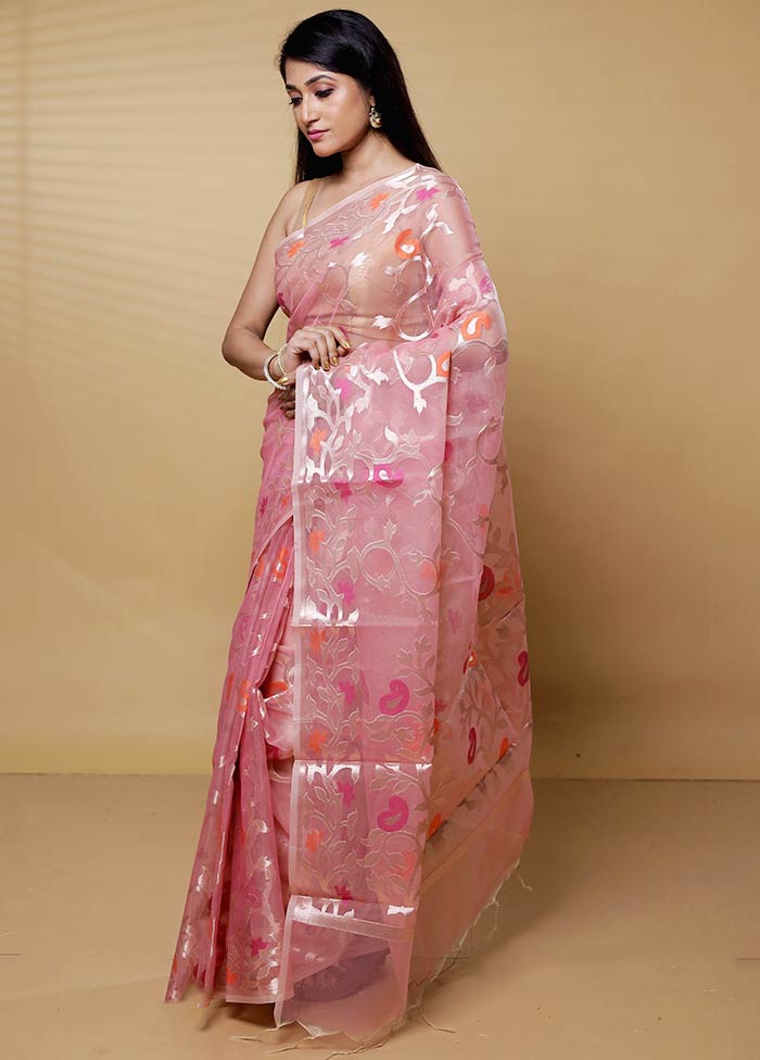 Pink Organza Saree With Blouse Piece