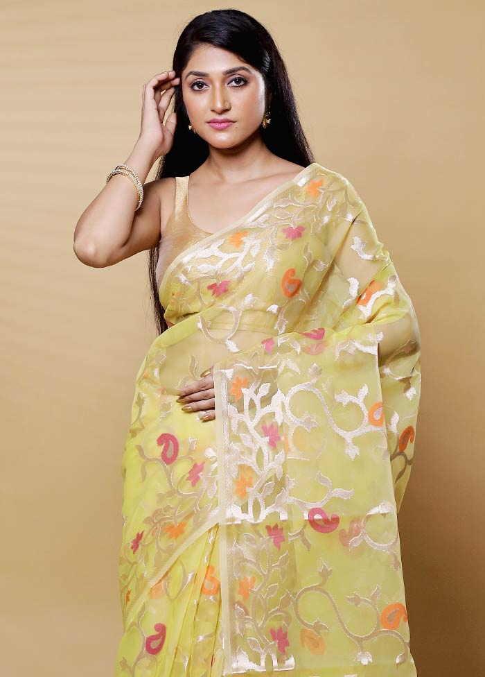 Yellow Organza Saree With Blouse Piece