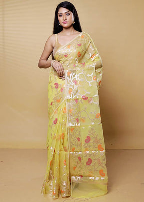 Yellow Organza Saree With Blouse Piece