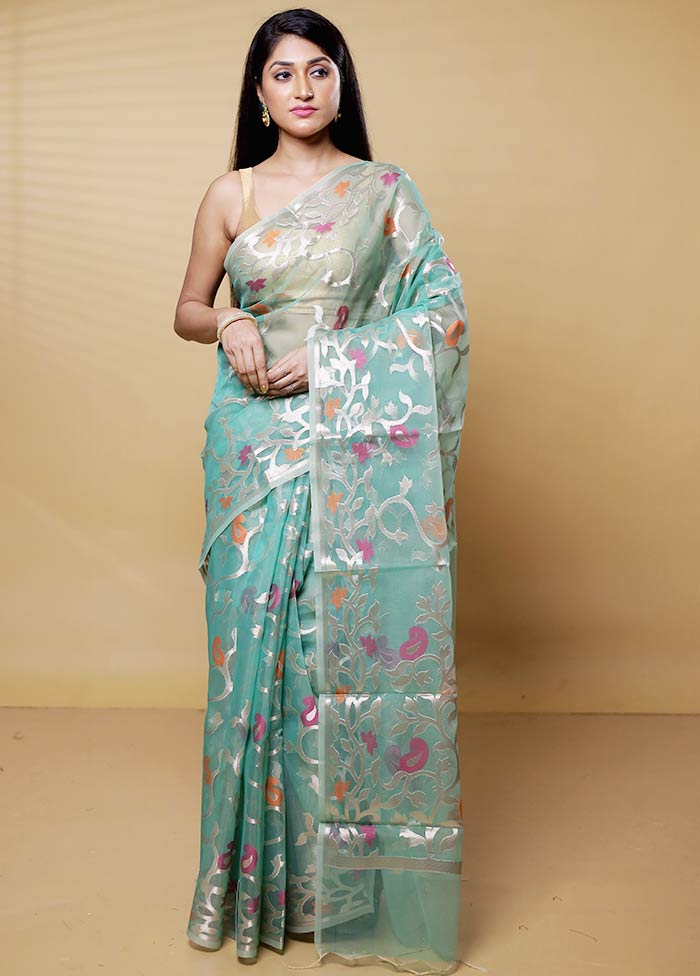 Green Organza Saree With Blouse Piece