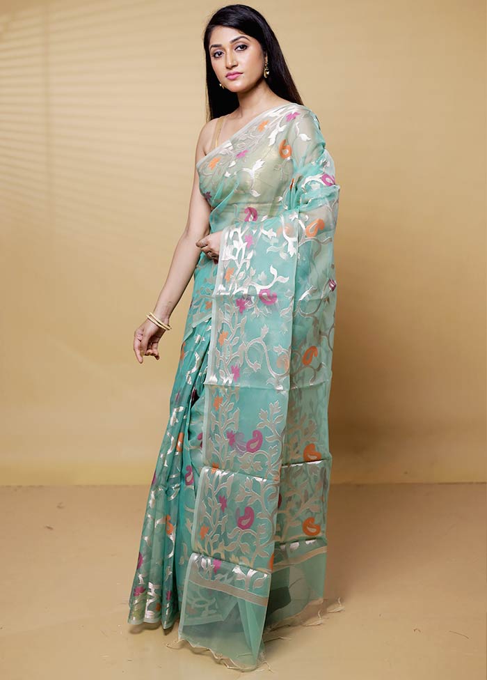 Green Organza Saree With Blouse Piece