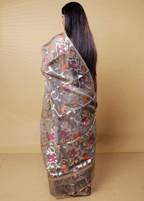 Grey Organza Saree With Blouse Piece