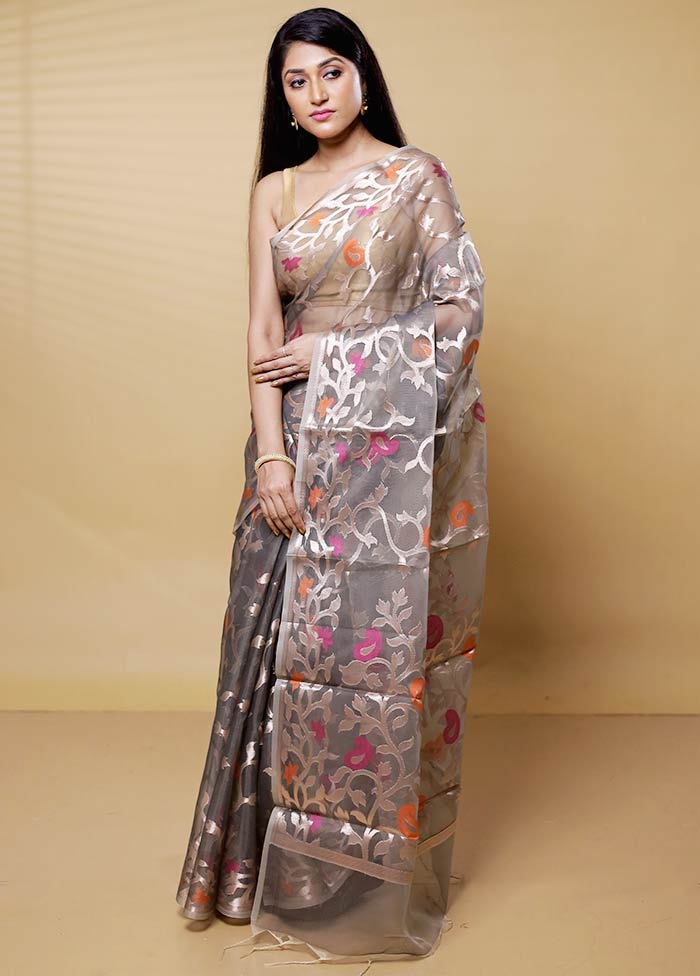 Grey Organza Saree With Blouse Piece