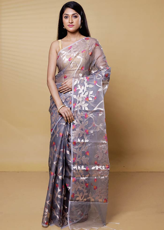 Grey Organza Saree With Blouse Piece