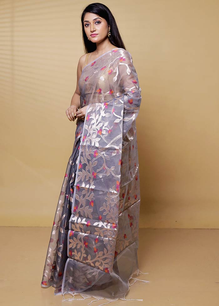 Grey Organza Saree With Blouse Piece