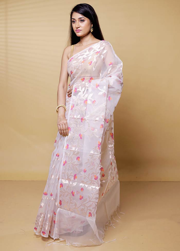 White Organza Saree With Blouse Piece