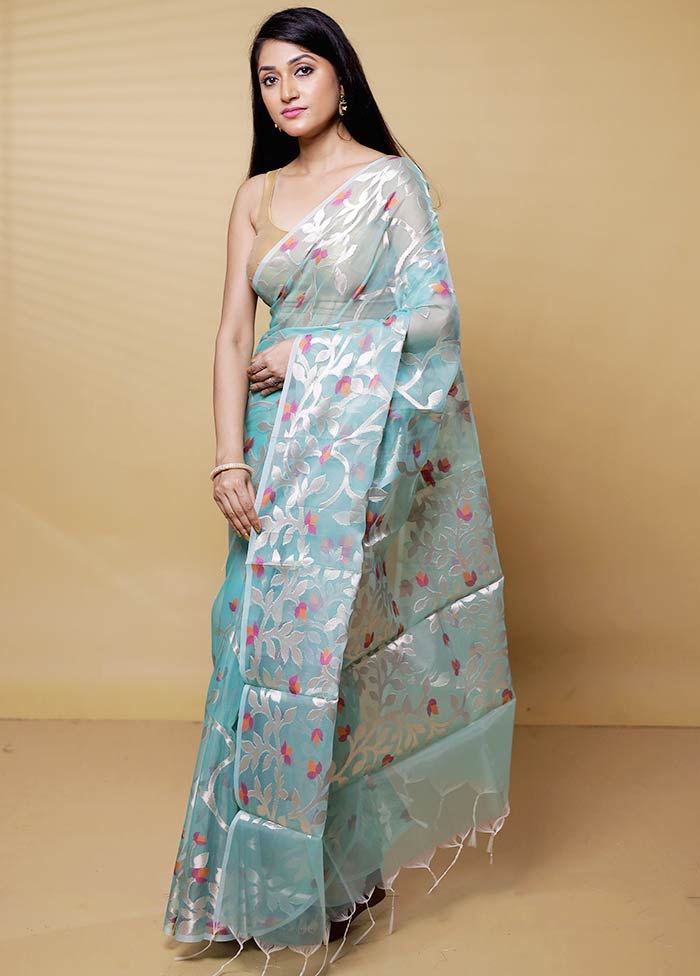 Green Organza Saree With Blouse Piece