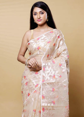 Cream Organza Saree With Blouse Piece