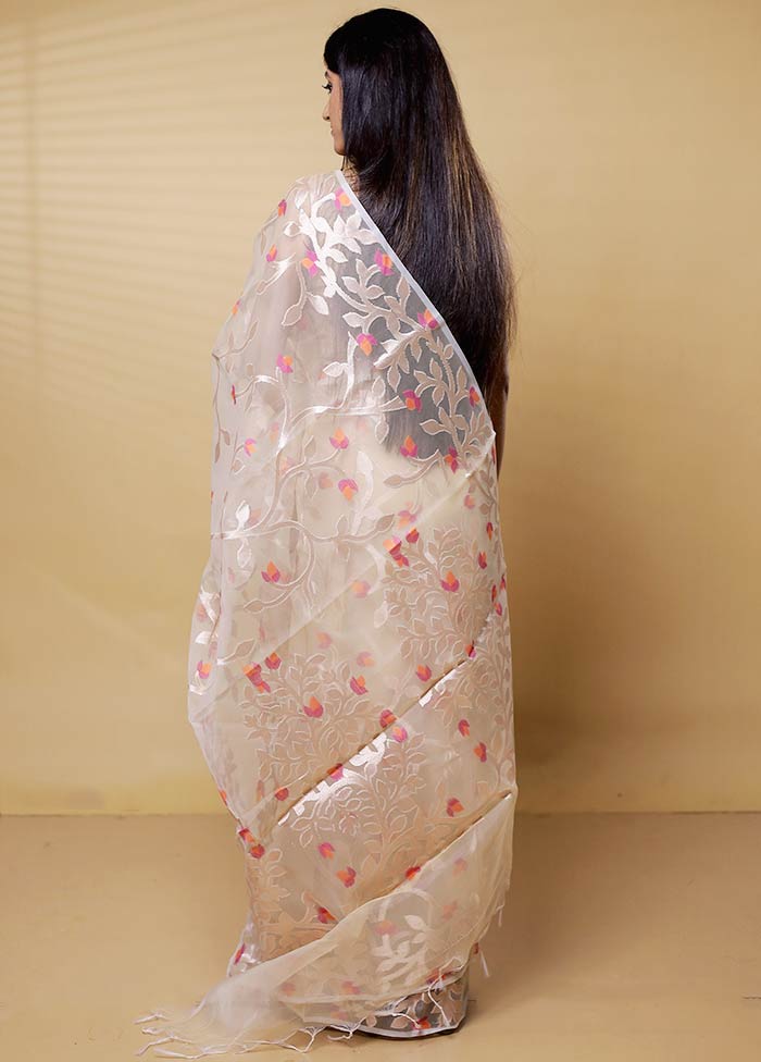 Cream Organza Saree With Blouse Piece