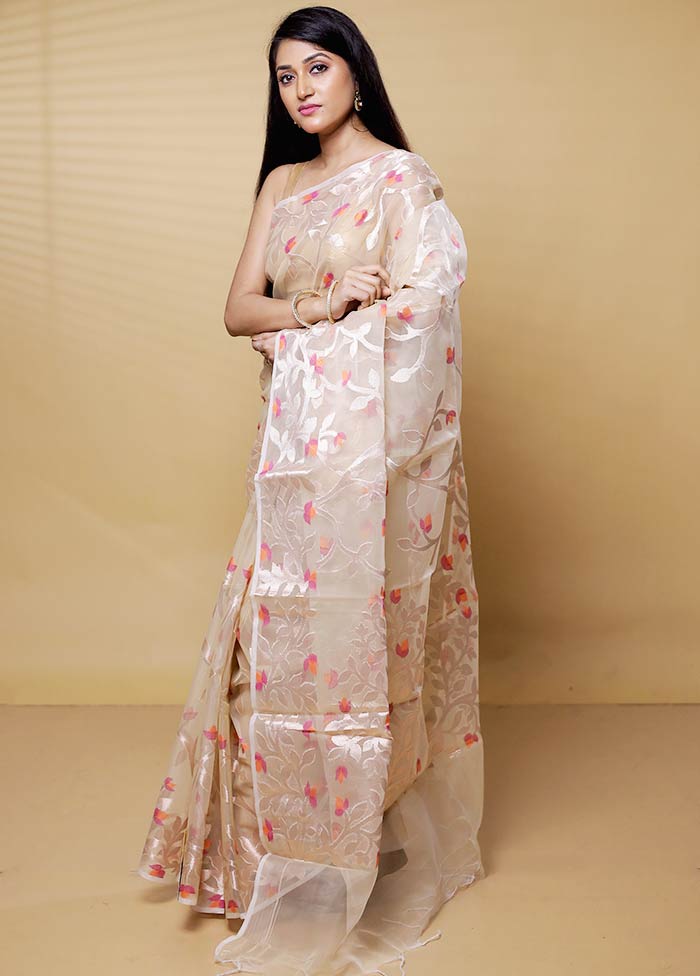 Cream Organza Saree With Blouse Piece