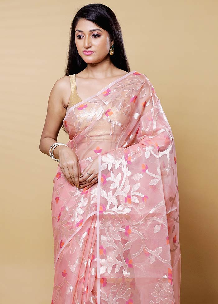 Pink Organza Saree With Blouse Piece