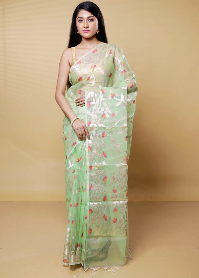 Green Organza Saree With Blouse Piece