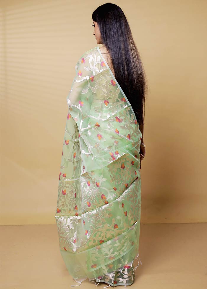 Green Organza Saree With Blouse Piece