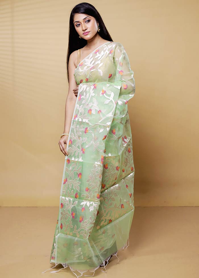 Green Organza Saree With Blouse Piece