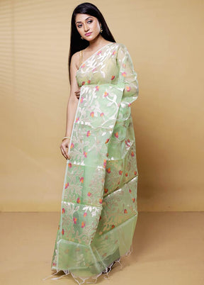 Green Organza Saree With Blouse Piece