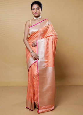 Peach Tanchoi Silk Saree With Blouse Piece