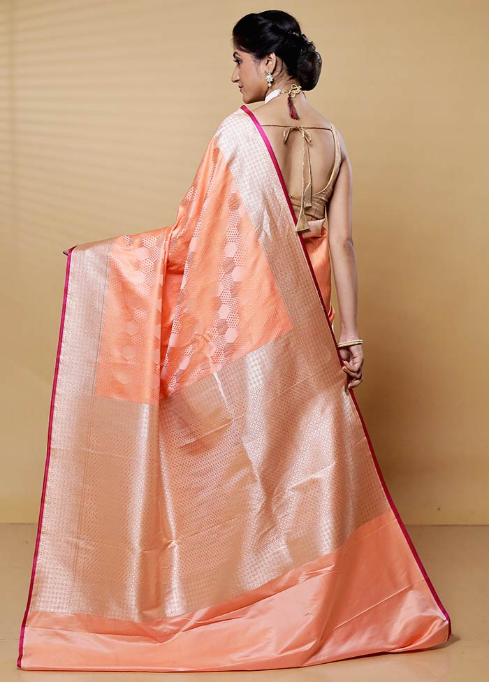 Peach Tanchoi Silk Saree With Blouse Piece