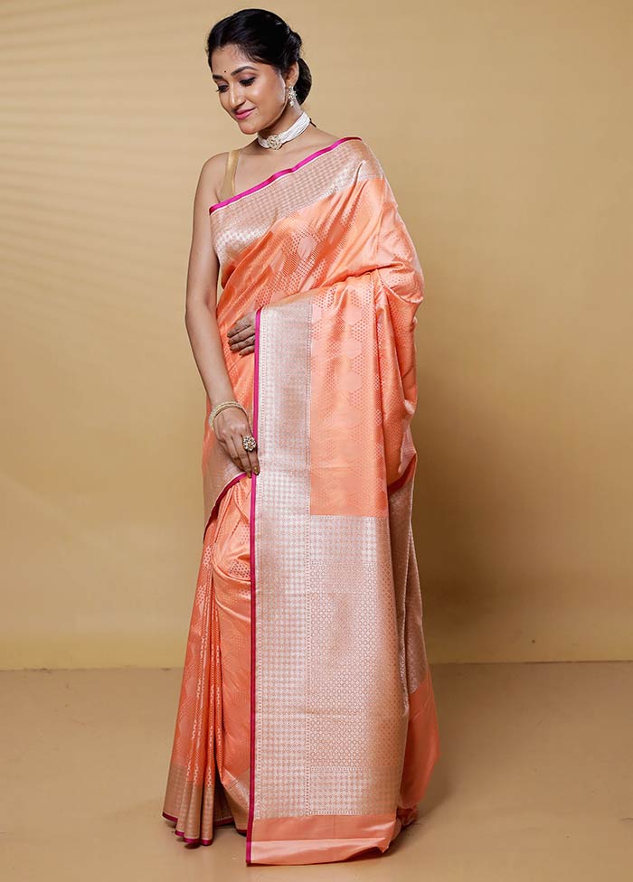 Peach Tanchoi Silk Saree With Blouse Piece