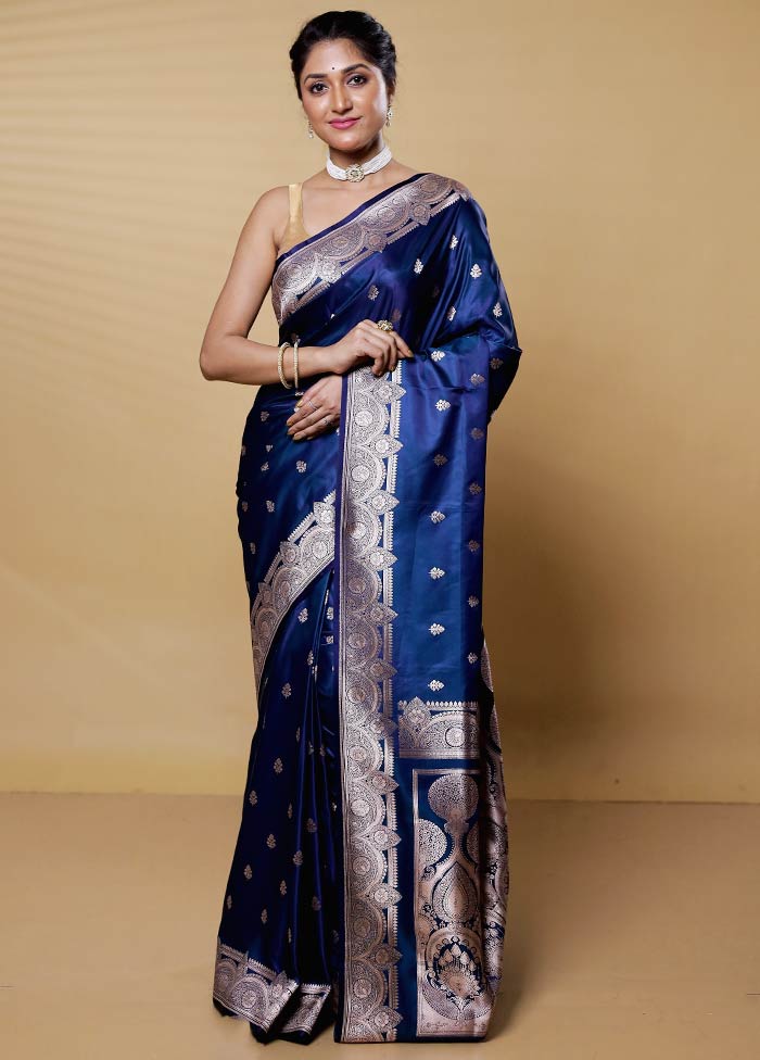 Blue Uppada Silk Saree With Blouse Piece