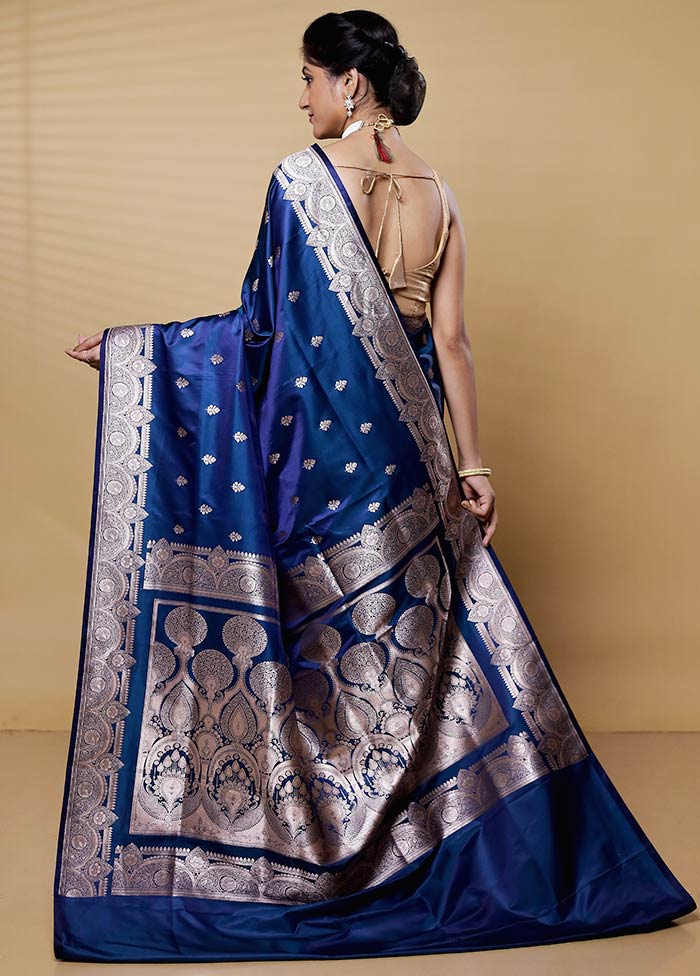 Blue Uppada Silk Saree With Blouse Piece