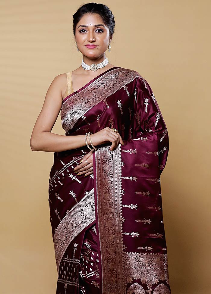 Maroon Uppada Silk Saree With Blouse Piece